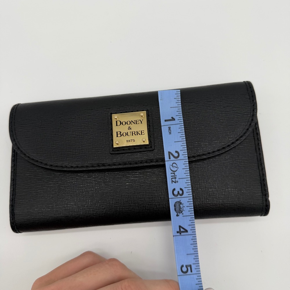 Dooney & Bourke Black Saffiano Leather Continental Clutch Flap Wallet Gold Logo - Picture 7 of 7